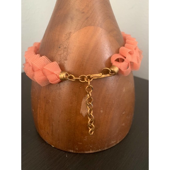 Coral Ribbon Braid Necklace Earrings Set - Picture 7 of 10